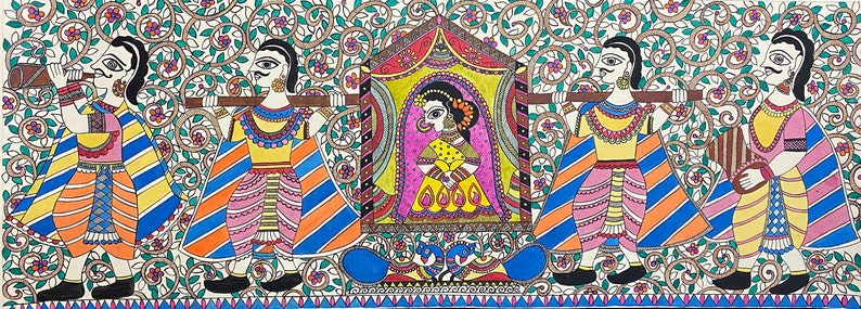 Doli Kahar,MadhubaniPainting Farewell,indianart,FolkWallArt, HomeDecor,House Warming Gift, Ethnic, handmade,mithilaart, colourful image 1