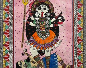 Goddess Kali Madhubani Painting, Handmade, Indian Ethnic Art, Home Decor, Gifting