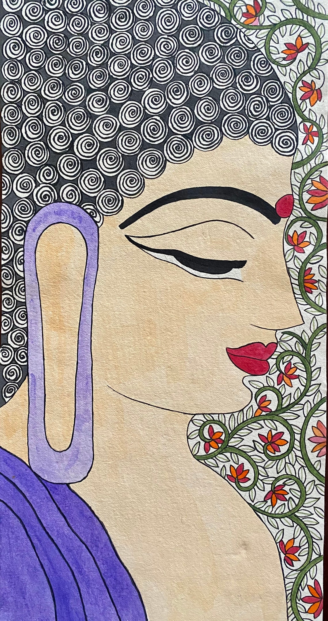 Radha Krishna Buddha Painting Madhubani Indian Art Indian Etsy