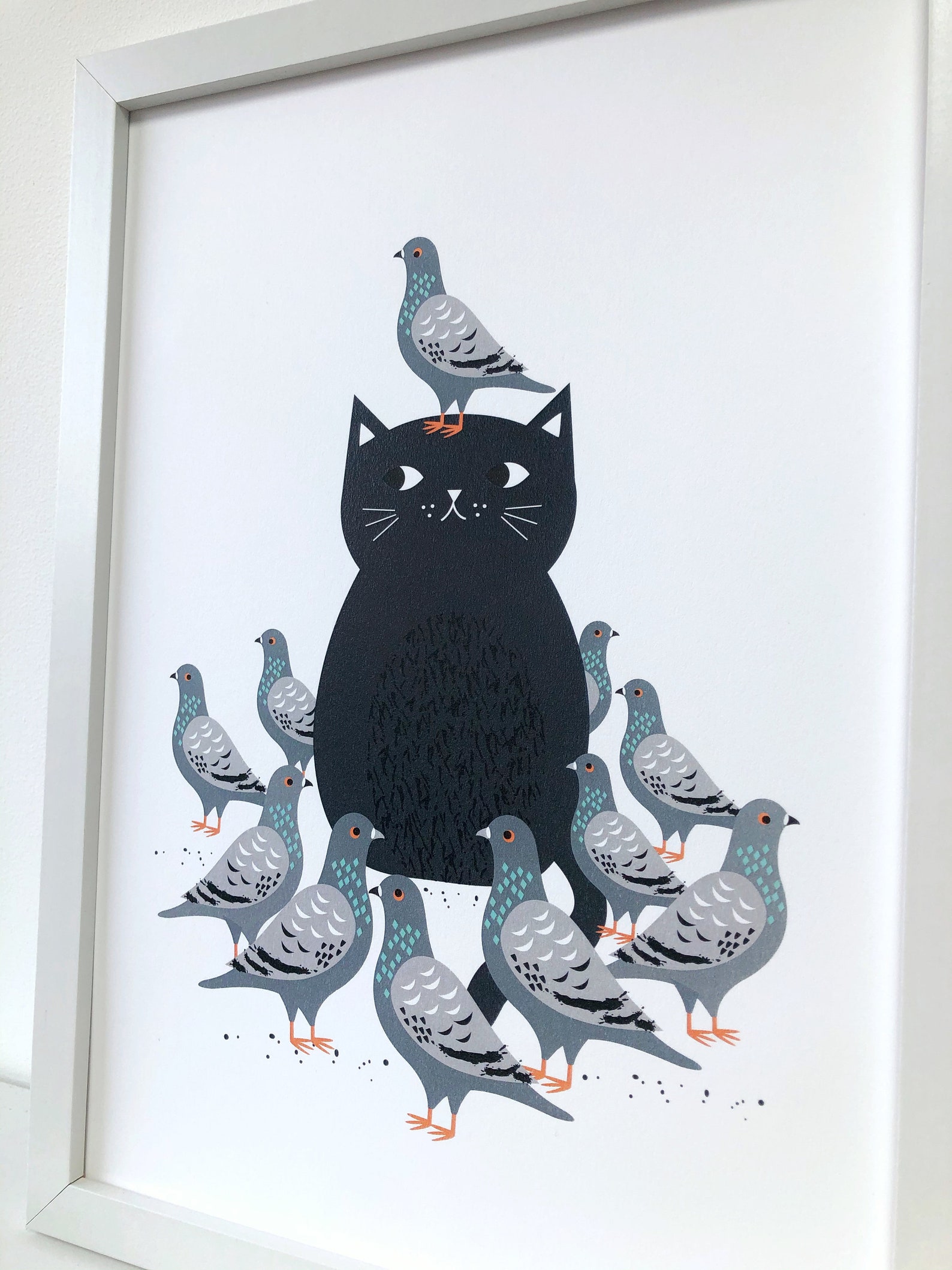 Cat Amongst the Pigeons Cat and Birds Print Cat Wall Art Etsy