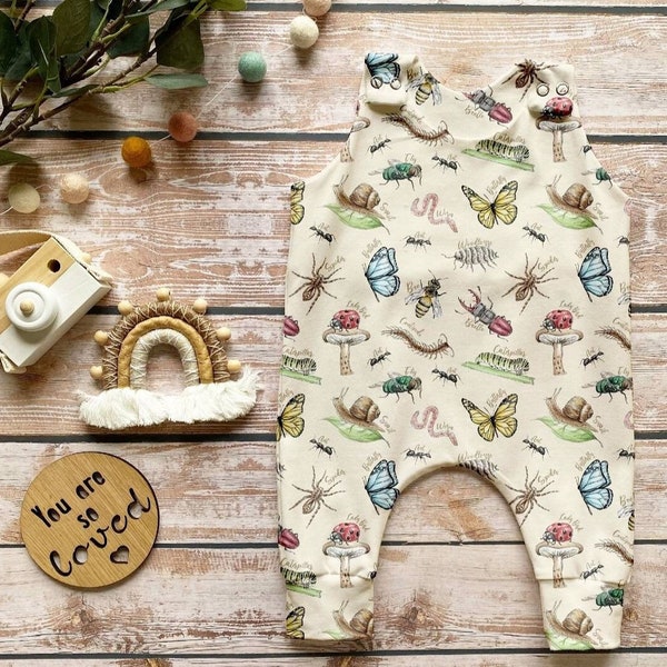 Bugs Life Romper, Bugs Print Stretch Jersey Romper, Gender Neutral, Baby Toddler Full Leg Romper, Ant Spider Butterfly Bee Worm Print