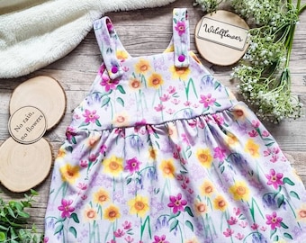 Pinafore Dress, Floral Print, Daffodils Jersey Dress, Girls Dress, Baby Dress, Exclusive Spring Print