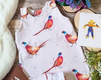Pheasant Jersey Romper, Country Inspired Pheasant Print, Baby/Toddler Full Leg Romper , Exclusive Design