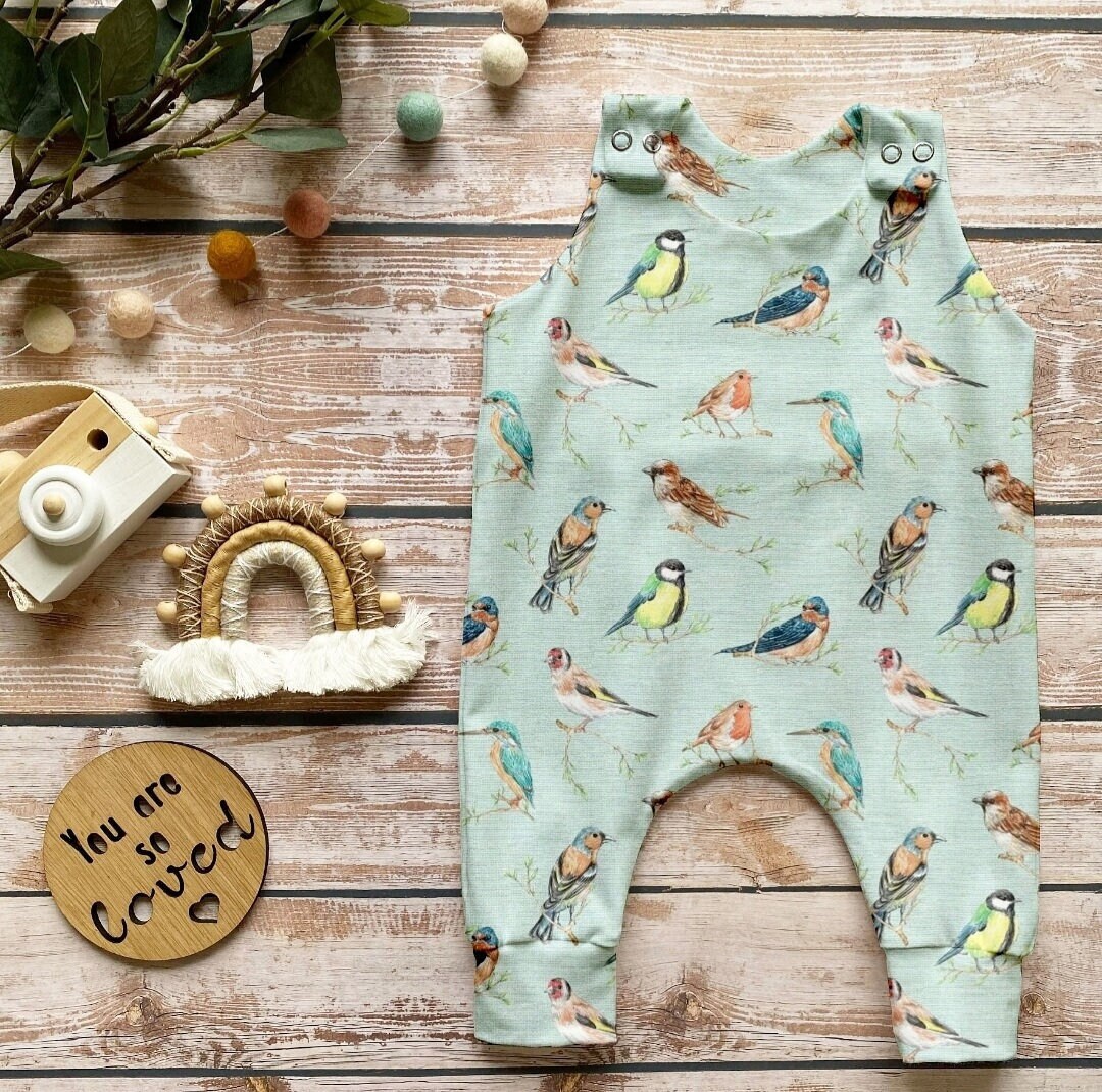 Garden Birds Romper, British Birds Stretch Jersey Romper, Baby Toddler