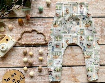 Spring Cottage Leggings, Animal Stamps Waistband Leggings, Farmyard Animal Print, Baby Toddler Leggings, Spring Gift, Sheep Chickens Rabbits