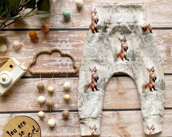 Foxes Leggings, Fox Moon Jersey Waistband Harem Leggings, Gender Neutral Print, Foxes Baby Toddler Leggings, Fox Lover Baby Gift Idea