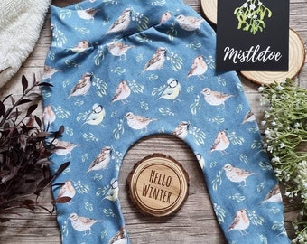 Winter Birds Leggings, Waistband Leggings, Nature Wildlife Exclusive Print, Baby Toddler Leggings