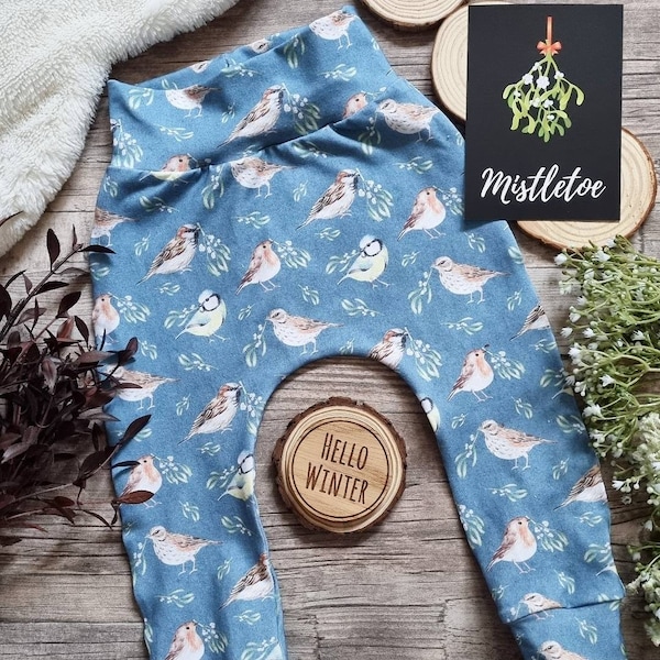 Winter Birds Leggings, Waistband Leggings, Nature Wildlife Exclusive Print, Baby Toddler Leggings