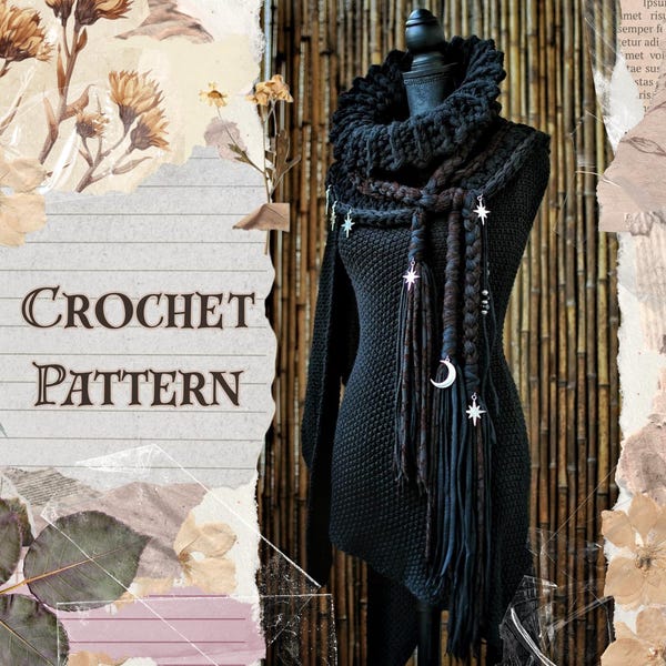 Cowl Crochet Pattern, Chunky Neck Warmer w Braids & Charms, Boho Scarf, PDF Pattern
