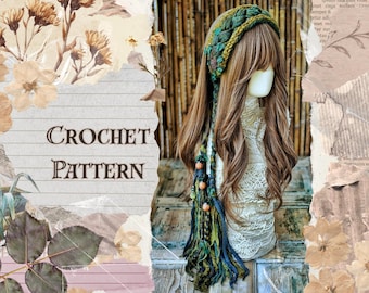 Boho Headband Crochet Pattern, Handmade DIY Headband with Braids & Charms, Woodland Witchy Headband, PDF Pattern