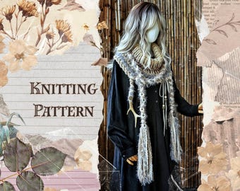 Woodland Cowl Knitting Pattern, Chunky Neck Warmer with Tassels, Fairy Scarf, PDF Pattern
