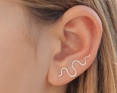 Serpent Ear climber, Big Serpent silver piercing, Snake crawlers, Dainty ear climber, Silver snake, Gift for her