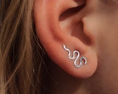 Silver snake climbers, silver serpent climber, dragon climbers, ear crawlers, Serpent piercing, Dainty ear sweep, Gift for her