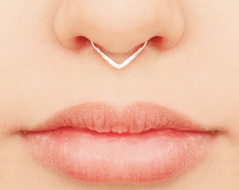 Septum ring, Nose ring, Septum triangle piercing, Gold or silver septum ring, Endless nose ring