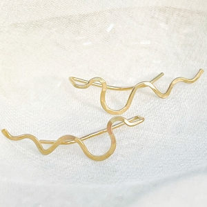 Hammered Gold Snake Climber Earrings: Sterling Silver Ear Jackets
