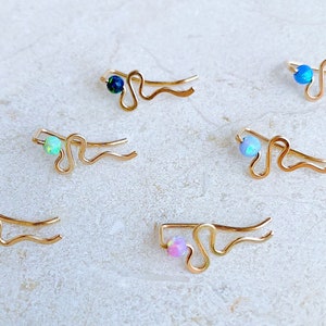 Opal snake Ear climber mini, 14 k gold filled, Snake ear crawler, Dainty ear climbers, Fire opal snake image 7