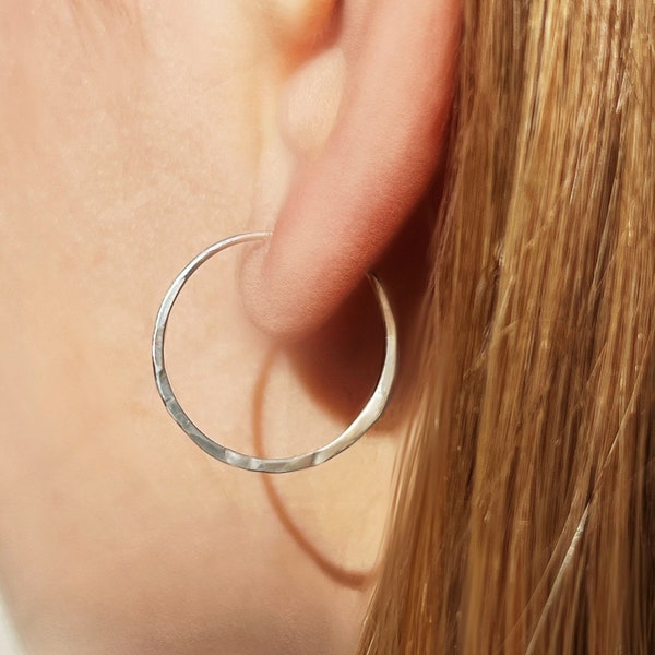 Silver Hammered Hoops, Thin Lightweight Hoops, Everyday Earrings, Gift For daughter