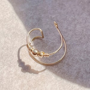 Double Orbital Conch Cuff, Fake Upper Piercing, 14 k Gold Ear Cuff, No Piercing imagem 9