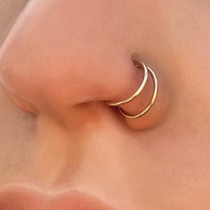 Double Nose Cuff, 21 gauge Moon Nose Hoop, Fake Double Piercing Ring, Moon Nose cuff
