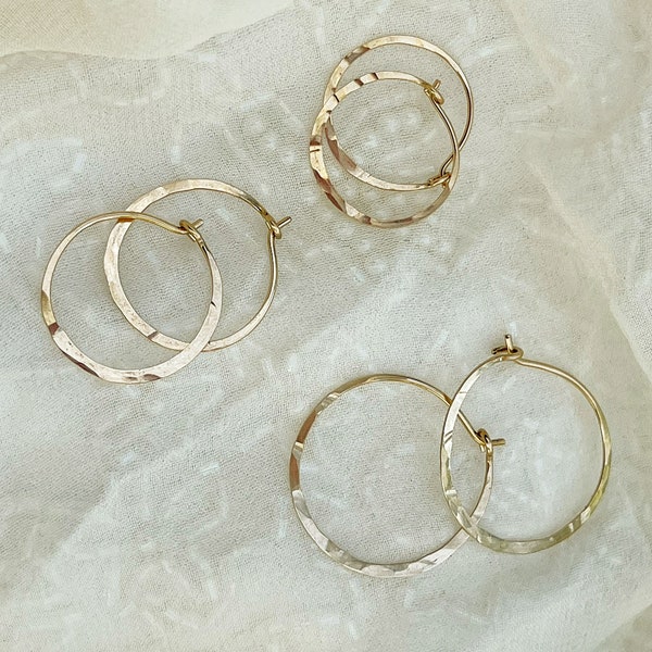 Gold Hammered Hoops, Boho Dainty Hoops, Gold  Circle Earrings, Romantic Earrings, Everyday Hoops, Gift For Daughter