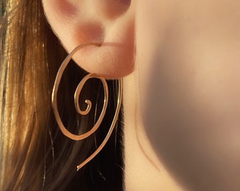 Spiral gold threader earrings, 1 1/2 inch hoop, 20 gauge swirl hoop earrings, 14k gold filled earrings, Black Friday