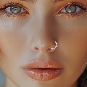 Marquise Nose Ring, Diamond Sterling Silver Gold Plated Nose Ring, 20 Gauge Nose Piercing, 8mm Nose Ring Gold