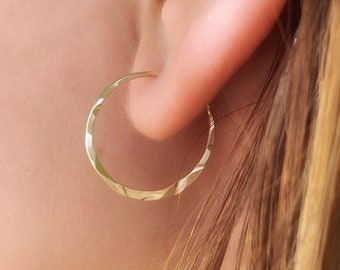 Hammered Hold Hoops, 14k Gold Hoops, 18mm Hoops, Everyday Earrings