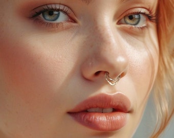 Septum ring double, Rose gold piercings, double septum jewelry, Gold septum ring, 14 k gold filled nose ring