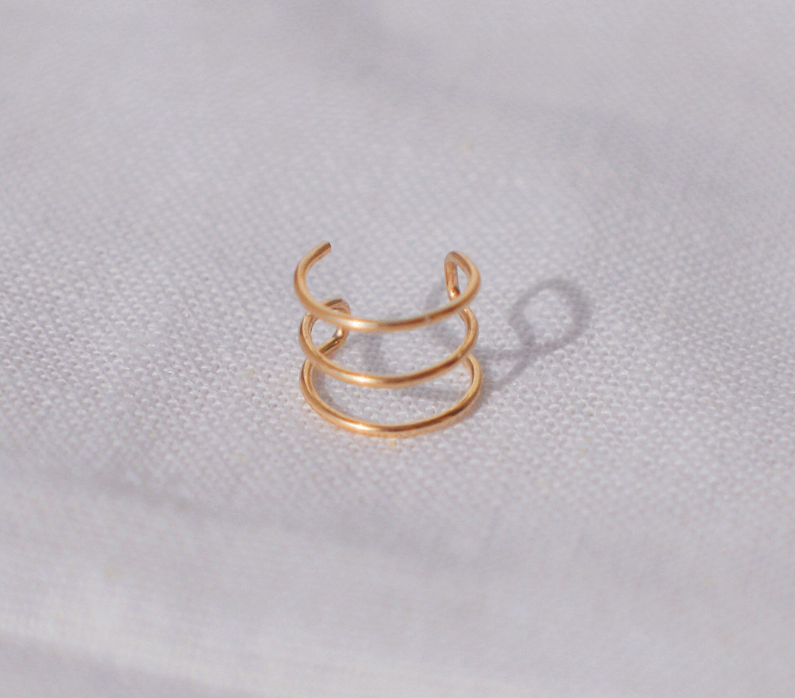 Triple upper cuff Gold ear cuff Fake piercing Gold filled Etsy