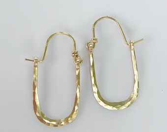 Hand hammered gold hoops, 14k gold earrings, Boho dangle earrings, Handmade craft hoops, Gift for her