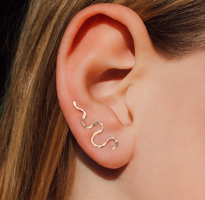 Snake climber Medium, 14 k gold filled, Snake ear crawler, Dainty ear climbers, Gold snake earrings 