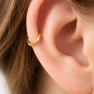 Gold Plated Sterling Silver Huggie Hoop Earrings: 8mm Cartilage Sleepers