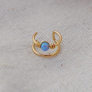 Double Ear cuff, Opal Ear Cuff, Fake Piercing, Gold Cartilage Cuff, No Piercing, Valentines Day gift image 3