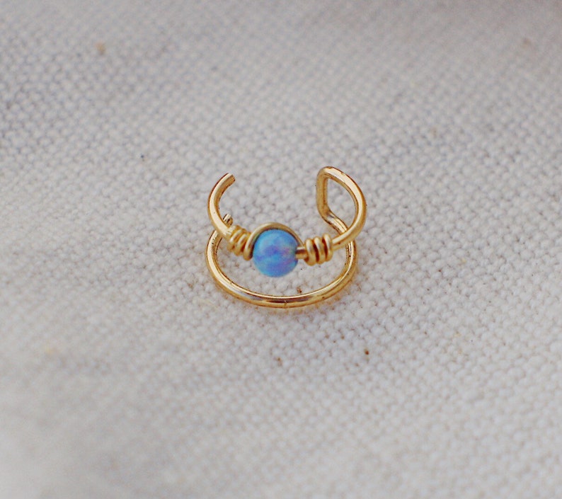 Double Ear cuff, Opal Ear Cuff, Fake Piercing, Gold Cartilage Cuff, No Piercing, Valentines Day gift image 3