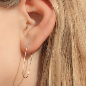Ellipse Open Hoops, 14K Gold Or Sterling Silver Hoops, Arch Earrings, Gold Thin Hoops