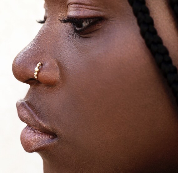 FAKE Nose 3 Beads Ring Gold Nose Ring No Piercing Nose Ring Etsy