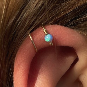 Double Ear cuff, Opal Ear Cuff, Fake Piercing, Gold Cartilage Cuff, No Piercing, Valentines Day gift