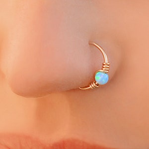 Opal nose ring, Nose piercing, Gold fire opal piercing, Piercing nose ring, Boho style, Black Friday image 1