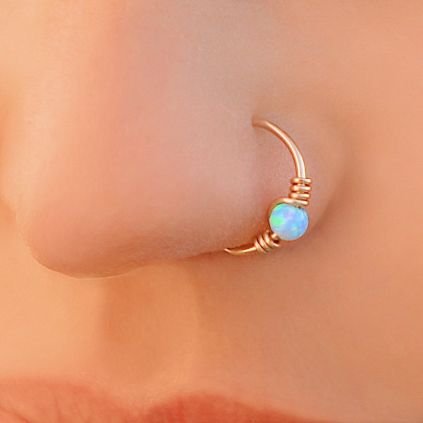 Opal nose ring, Nose piercing, Gold fire opal piercing, Piercing nose ring, Boho style, Black Friday