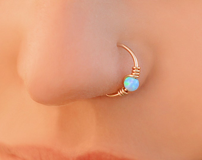Featured listing image: Opal nose ring, Nose piercing, Gold fire opal piercing, Piercing nose ring, Boho style, Black Friday
