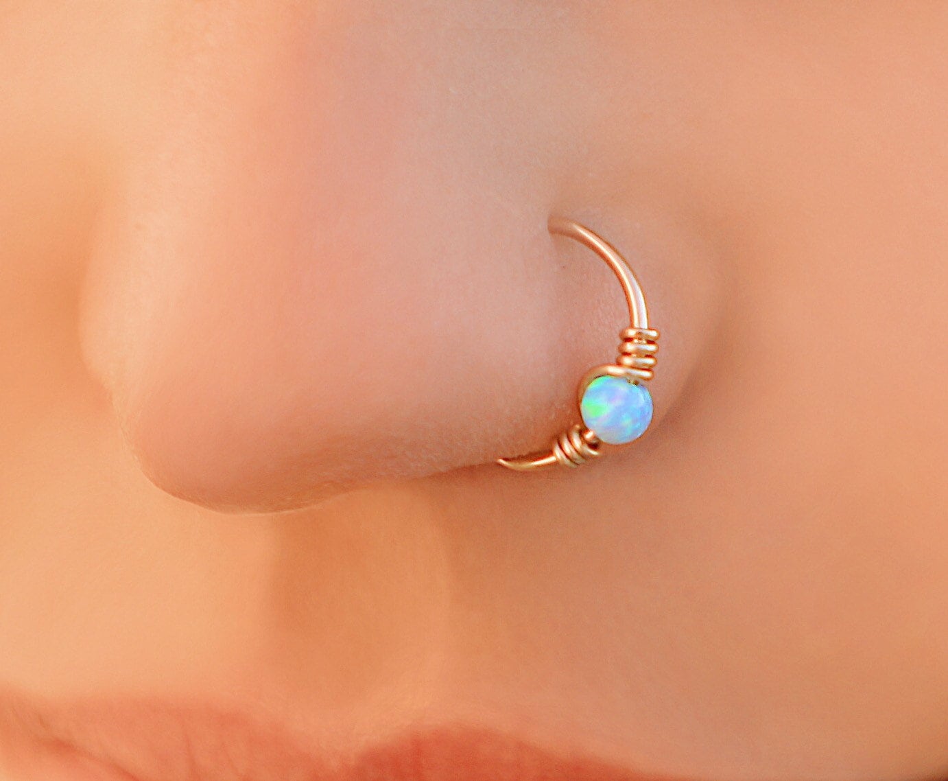 Price: 9326.00 Rs Opal nose ring - Thin 14k Gold Filled Tiny White Opal Nose  p