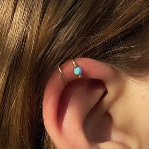 Double Ear cuff, Opal Ear Cuff, Fake Piercing, Gold Cartilage Cuff, No Piercing, Valentines Day gift image 8