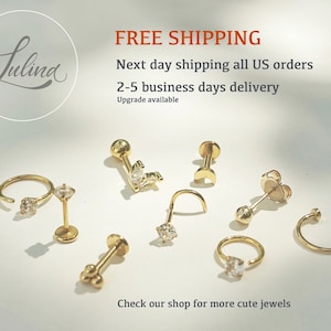 Diamond Gold Nose Stud, Simulated Diamond Screw Back Stud, Nose Piercing 20 Gauge, Solid Gold 9k image 10