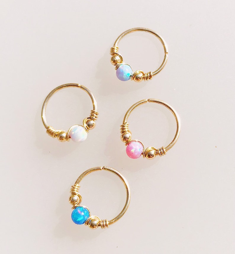 Opal Beads Hoop Nose Piercing Gold Fire Opal Piercing - Etsy