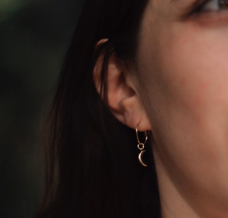 Moon star hoop Gift for her 14 k gold filled earrings tiny hoop earrings dainty celestial hoops