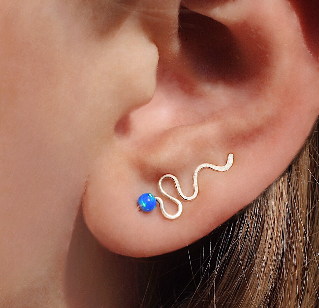 Opal snake Ear climber mini 14 k gold filled Snake ear crawler