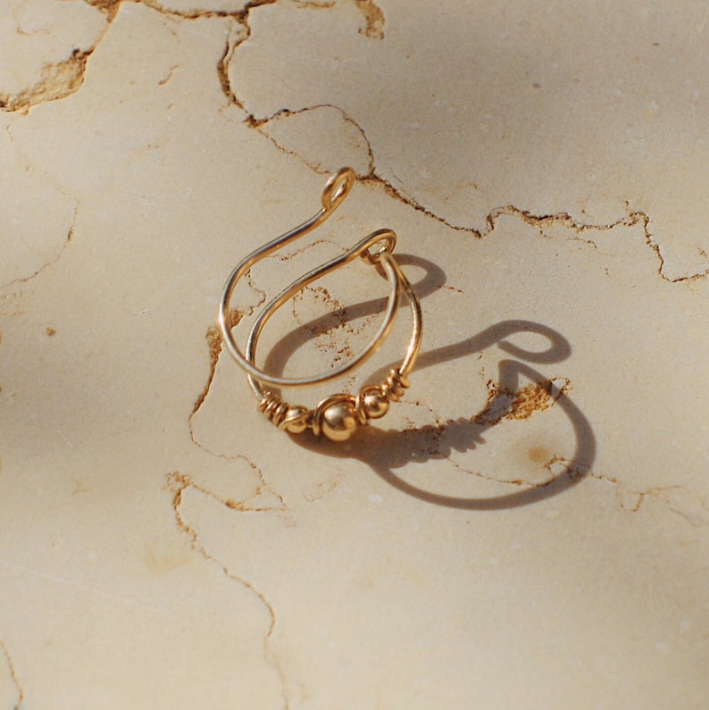 Manchette double conque orbitale, faux piercing supérieur, bijou d'oreille en or 14 carats, sans piercing image 6
