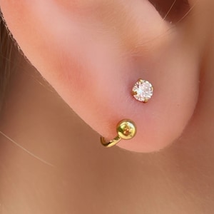 Minimalist huggie hoops, Gold diamond sleepers 20 gauge, Horseshoe ear hoop, Screw lock sleepers, 9211GR