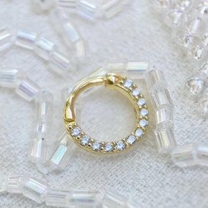 Gold Septum Clicker Ring: Simulated Diamond 18k Gold Plated Sterling Silver