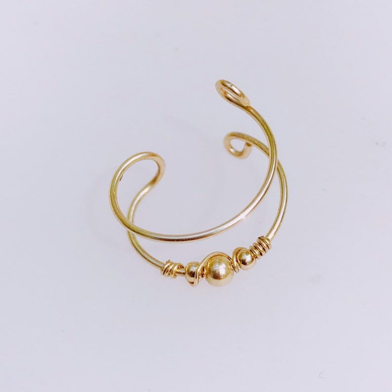 Manchette double conque orbitale, faux piercing supérieur, bijou d'oreille en or 14 carats, sans piercing image 2